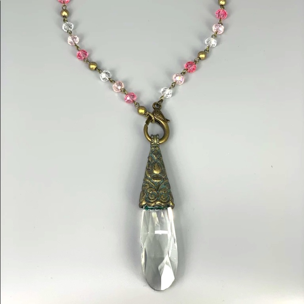 Melania Clara Paris Long Beaded Necklace w/Crystal